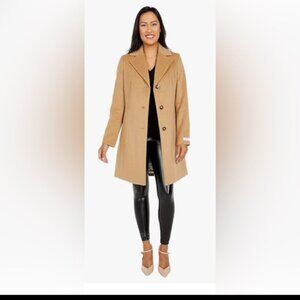 Calvin Klein Camel Single-Breasted Button Coat Wool Cashmere Blend Size …